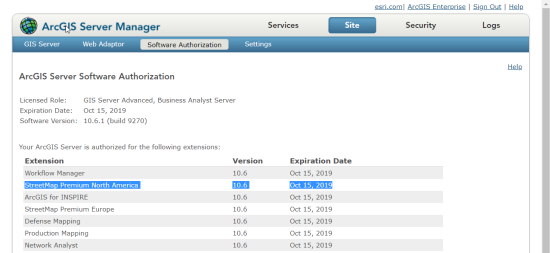 Software Authorization tab with StreetMap Premium Extension Software Authorization tab with StreetMap Premium Extension